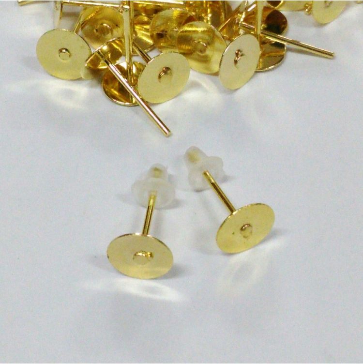 魔法石串珠材料-6mm金色平台耳針